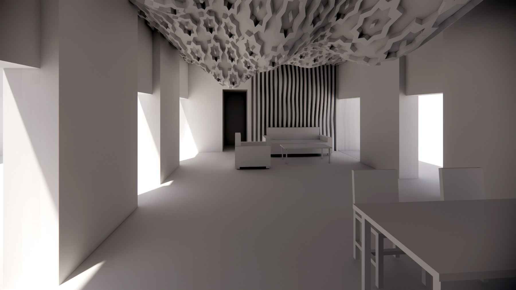 Untextured Rhino render of the Casa Gaspar interior concept, showing a star-patterned ceiling canopy.