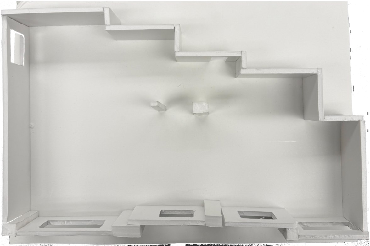Study model from above showing the stepped back wall.